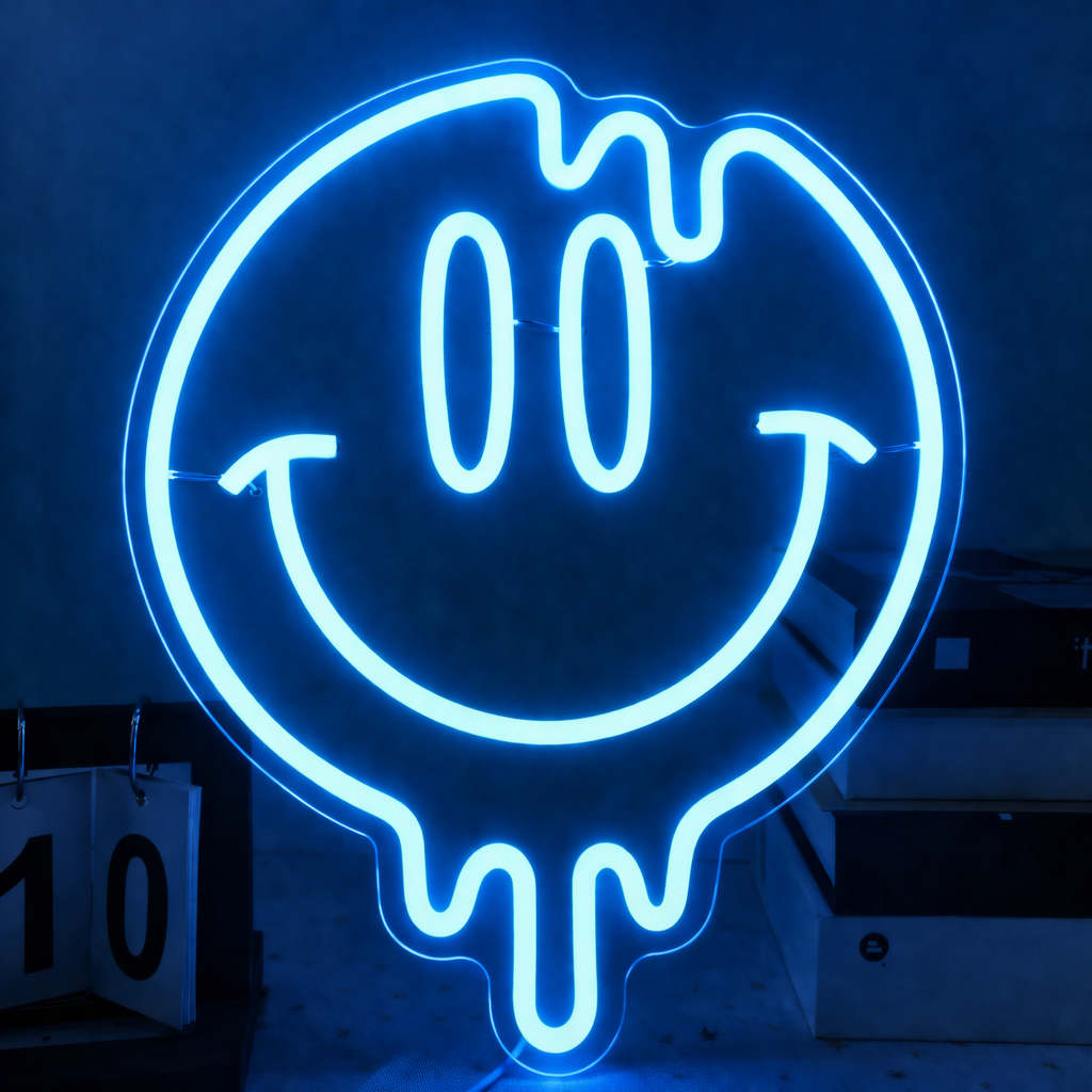 Dripping Smiley Face LED Neon Sign for Aesthetic Room Wall Decor