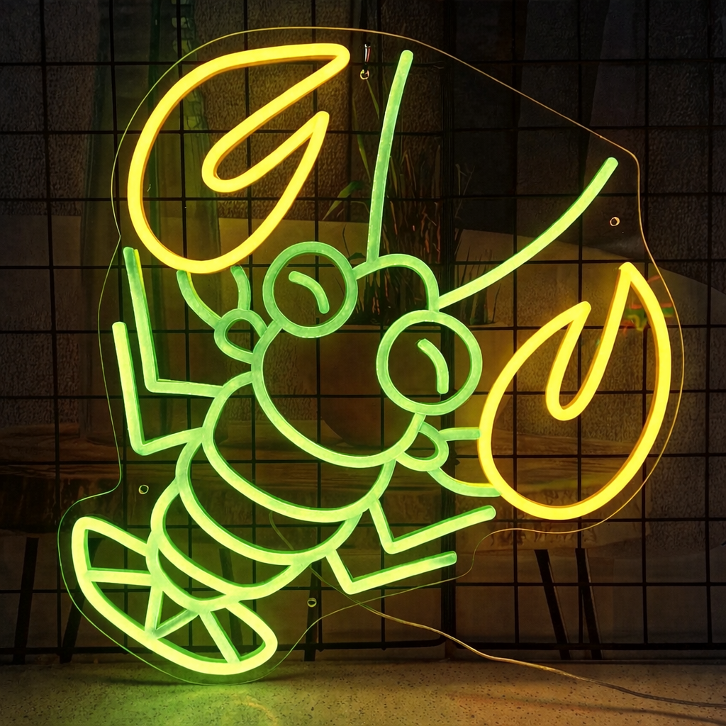 Cute Lobster LED Neon Sign for Bar Seafood Restaurant Wall Decor