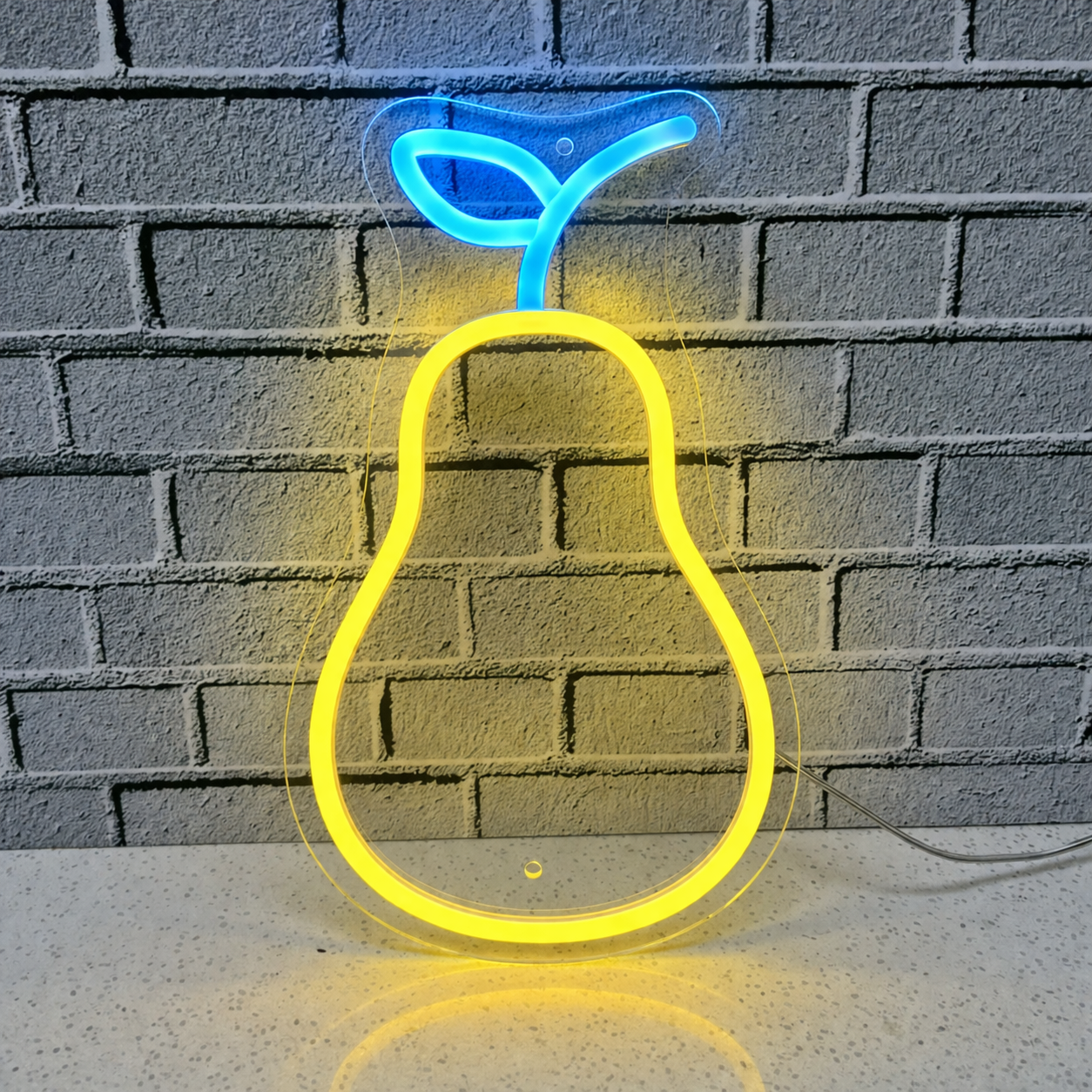 Pear LED Neon Sign Yellow Fruit Neon Light with Green Leaf for Kitchen Bar Wall Decor