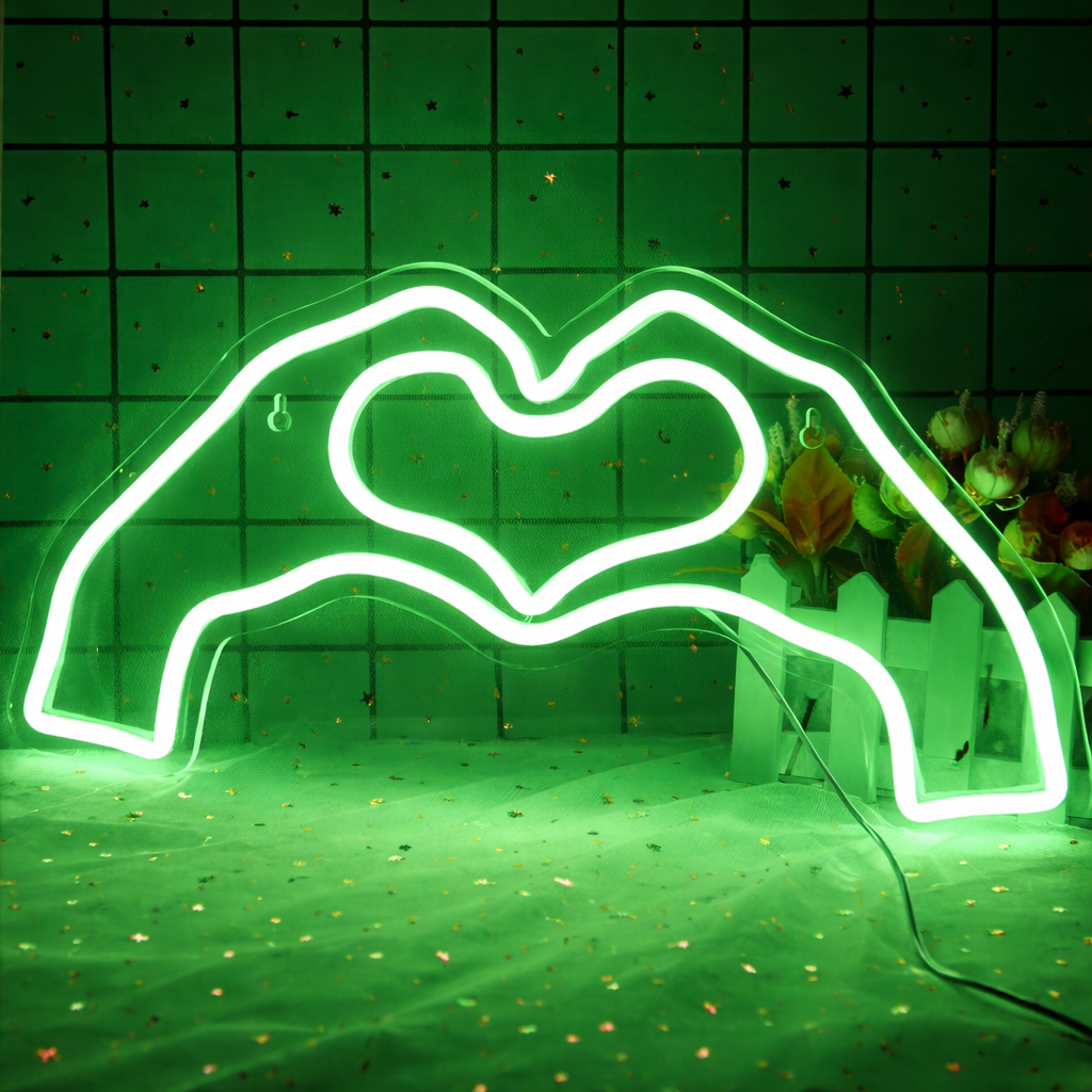 Hand Heart LED Neon Sign for Bedroom Romantic Wall Decor Pink Aesthetic Light