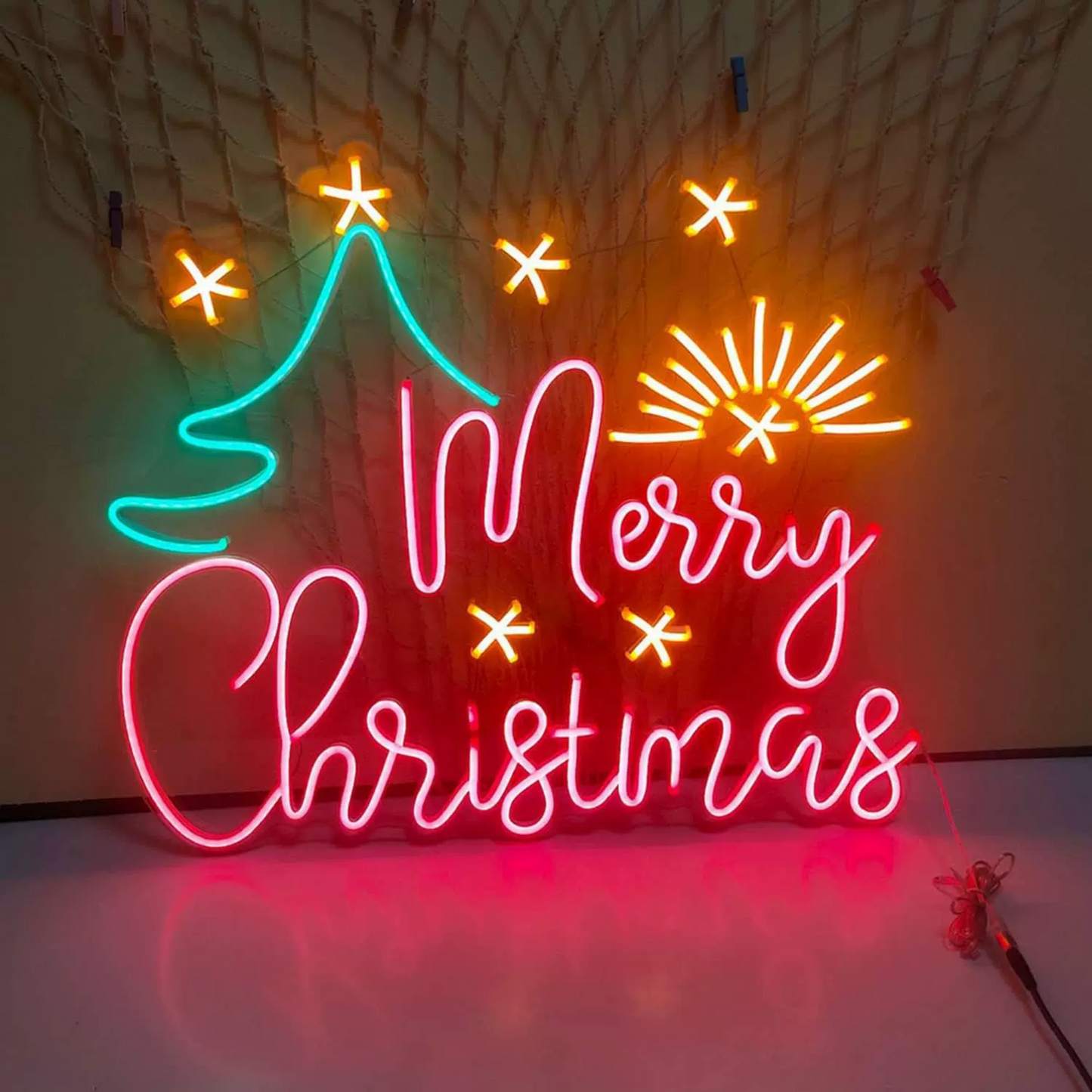 LED Merry Christmas Neon Sign with Tree and Snowflakes
