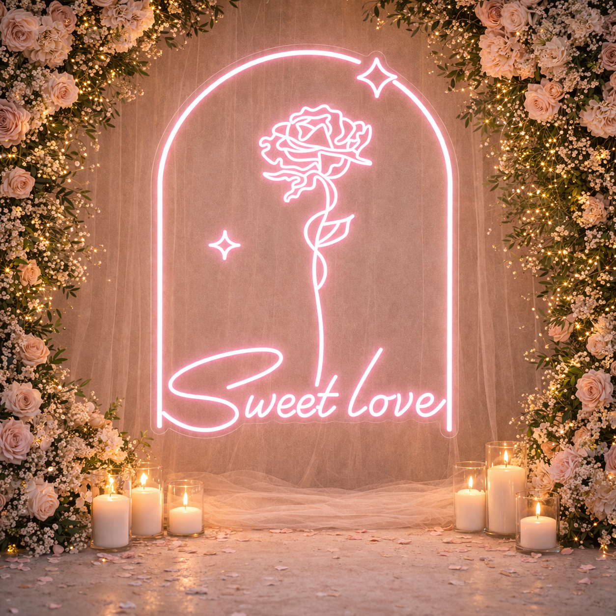 Sweet Love Rose Arch LED Neon Sign Romantic Wedding Backdrop Light Blue & Warm White Neon Decor