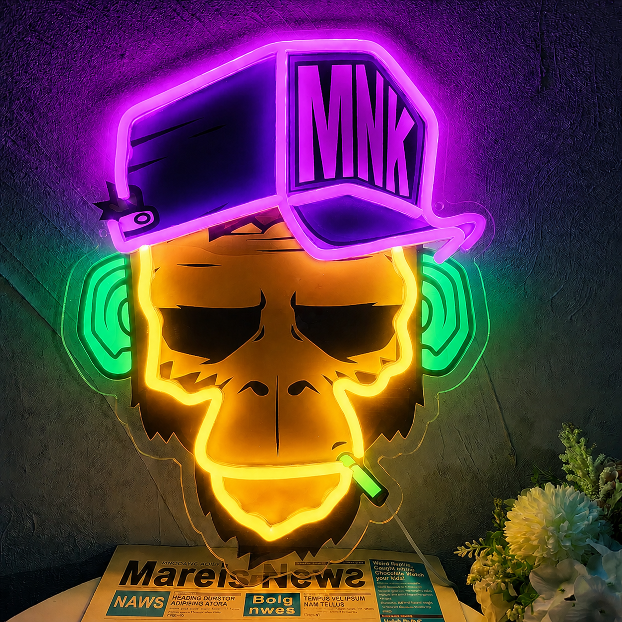Street Style Monkey LED Neon Sign with Cap Funky Animal Neon Light Wall Decor for Room Bar Game Room