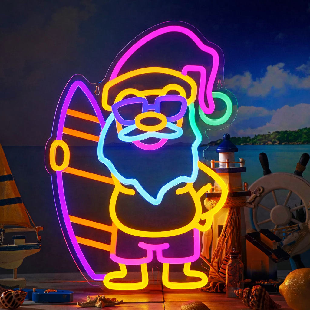 LED Surfing Santa Neon Sign Summer Holiday Decoration