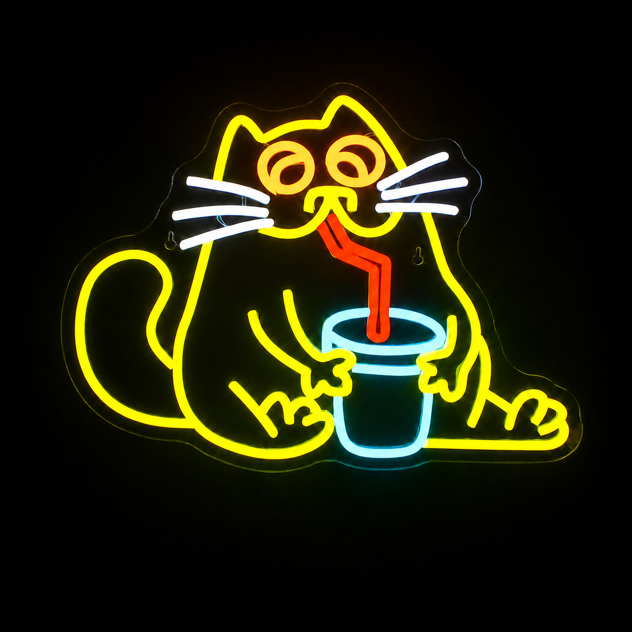 Funny Cat Drinking LED Neon Sign Cute Cartoon Cat with Cup Neon Light Wall Decor for Bar Kitchen Bedroom
