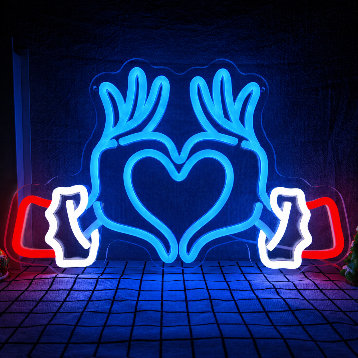 Christmas Hands Heart LED Neon Sign Festive Holiday Neon Light for Wall Decor