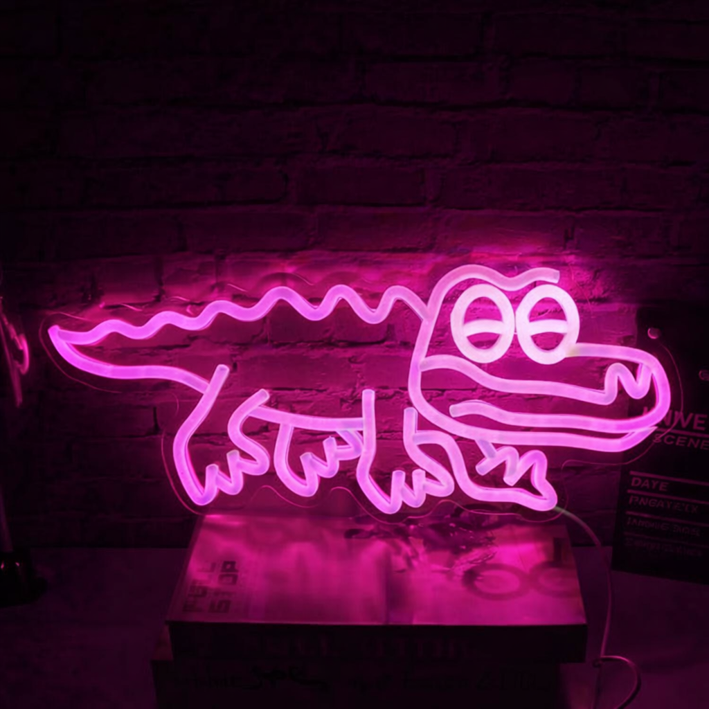Cute Cartoon Crocodile Neon Sign LED Wall Light for Kids Room or Fun Decor