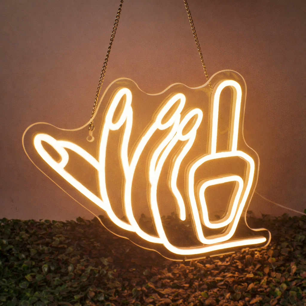 Hand-Shaped LED Neon Sign — Modern Home & Kitchen Decor Pink Wall Light
