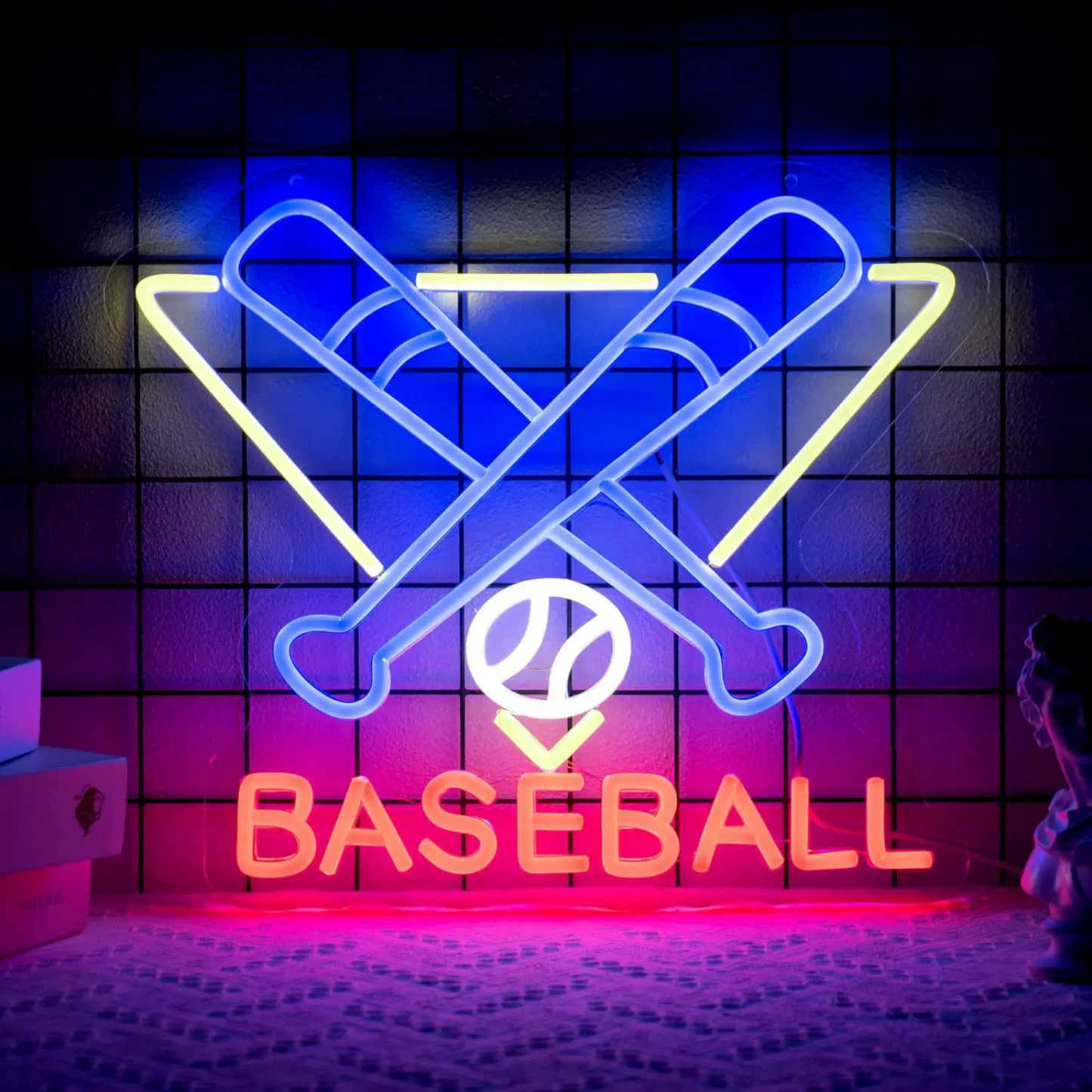 Baseball Bat Neon Sign LED Baseball Wall Light for Sports Room Decor Game Room Bar