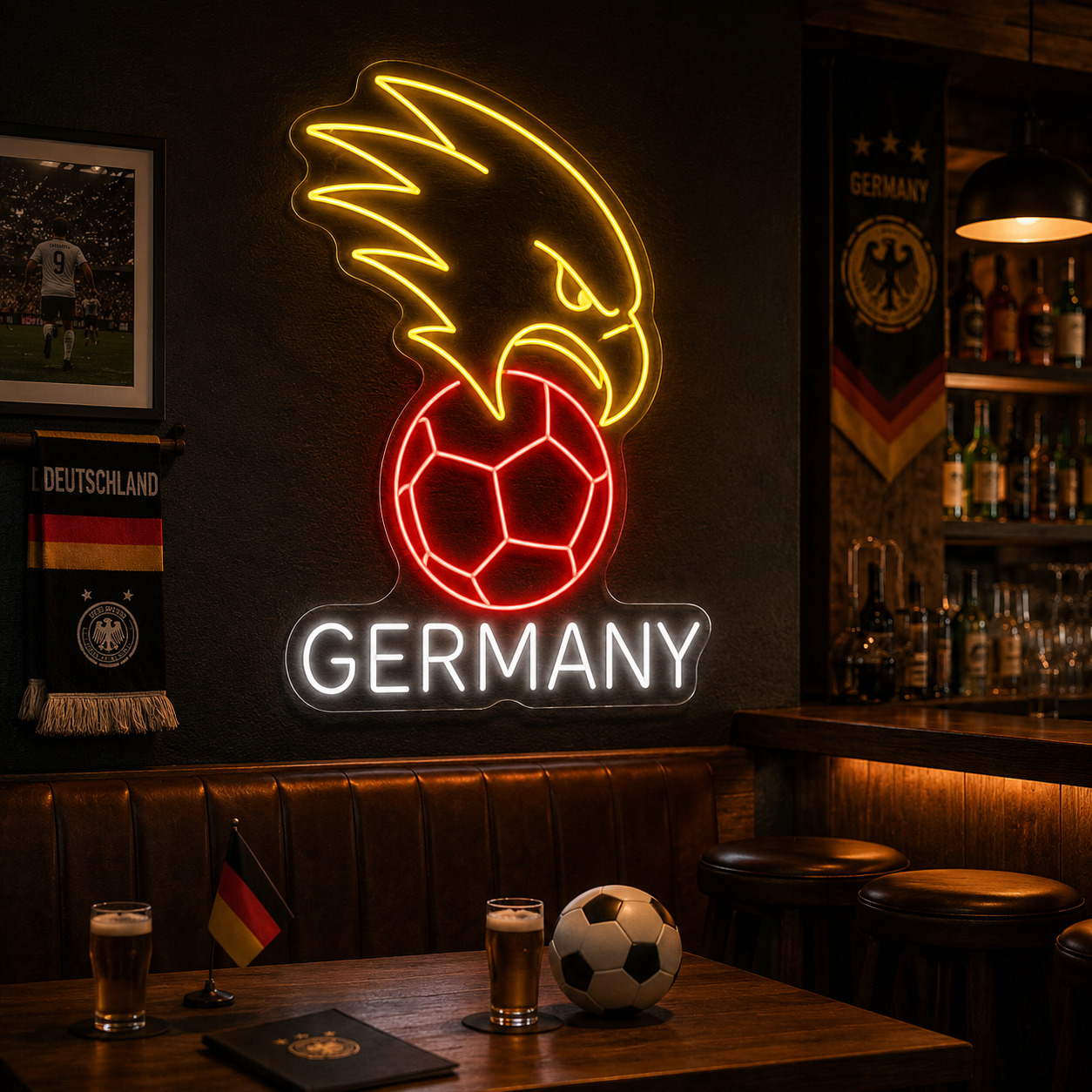 Germany Eagle Soccer Ball LED Neon Sign German Football Neon Light Wall Decor for Sports Bar Game Room