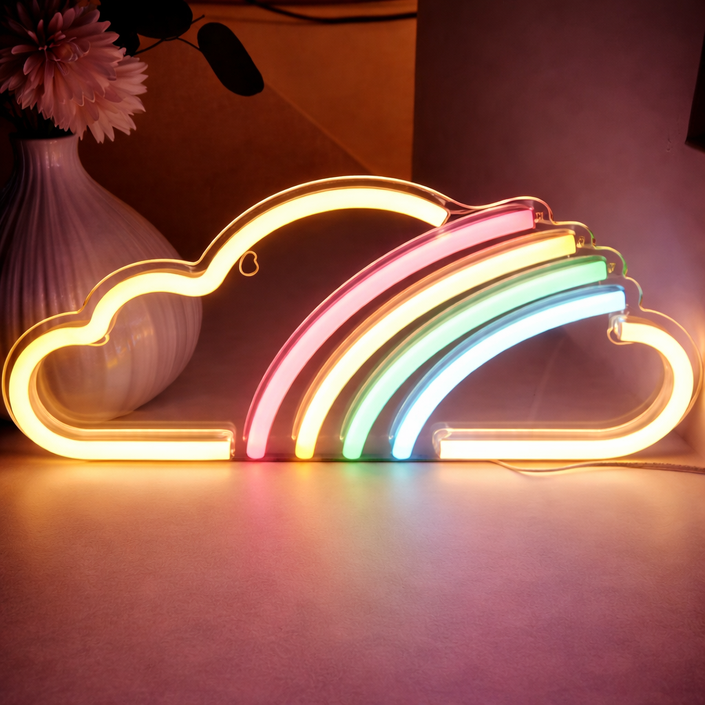 Rainbow Cloud LED Neon Sign for Bedroom Nursery Wall Decor Light