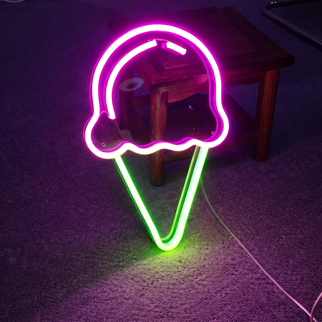 Ice Cream LED Neon Sign Pink Scoop Cone Neon Light for Cafe Dessert Shop Wall Decor