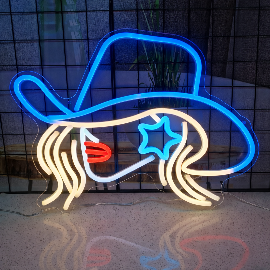 Cowgirl Hat Girl LED Neon Sign Western Style Neon Light for Room Wall Decor