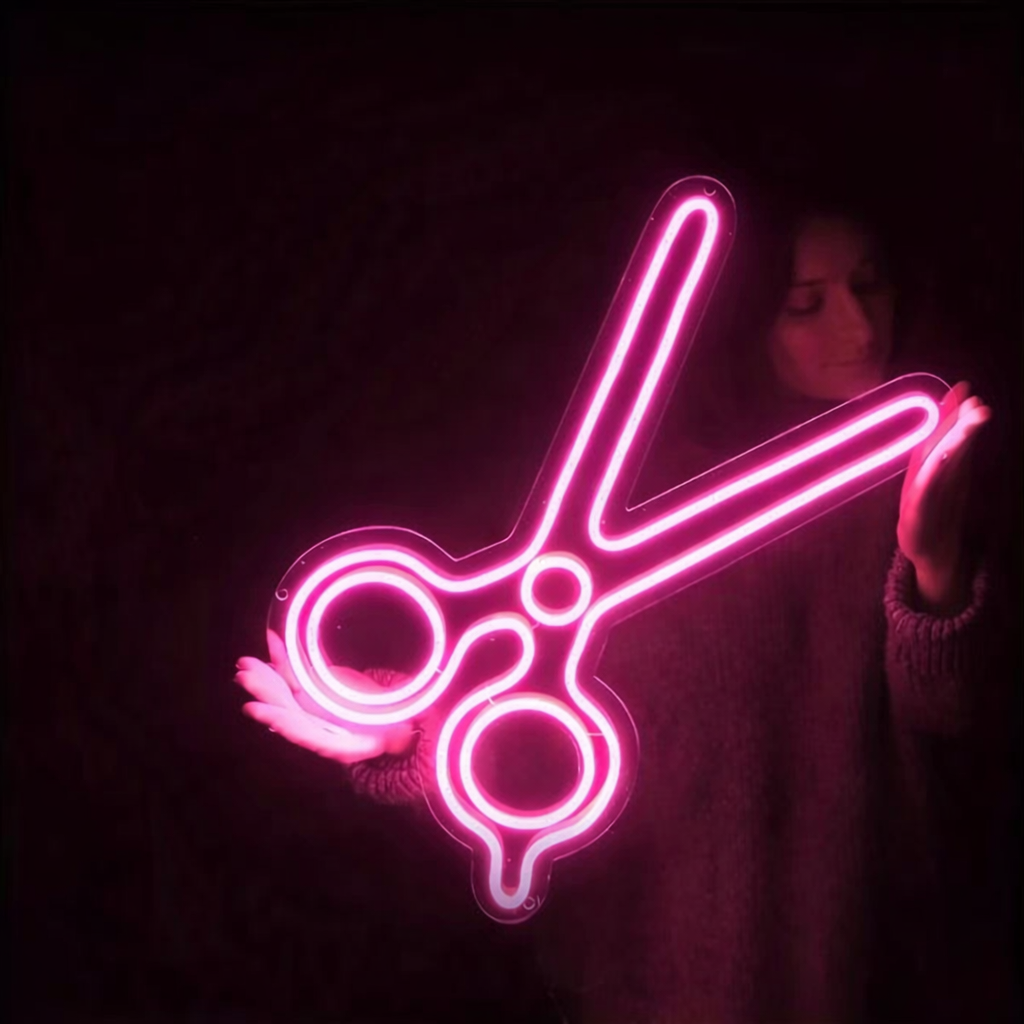 Large Barber Scissors Neon Sign for Hair Salon Wall Decor