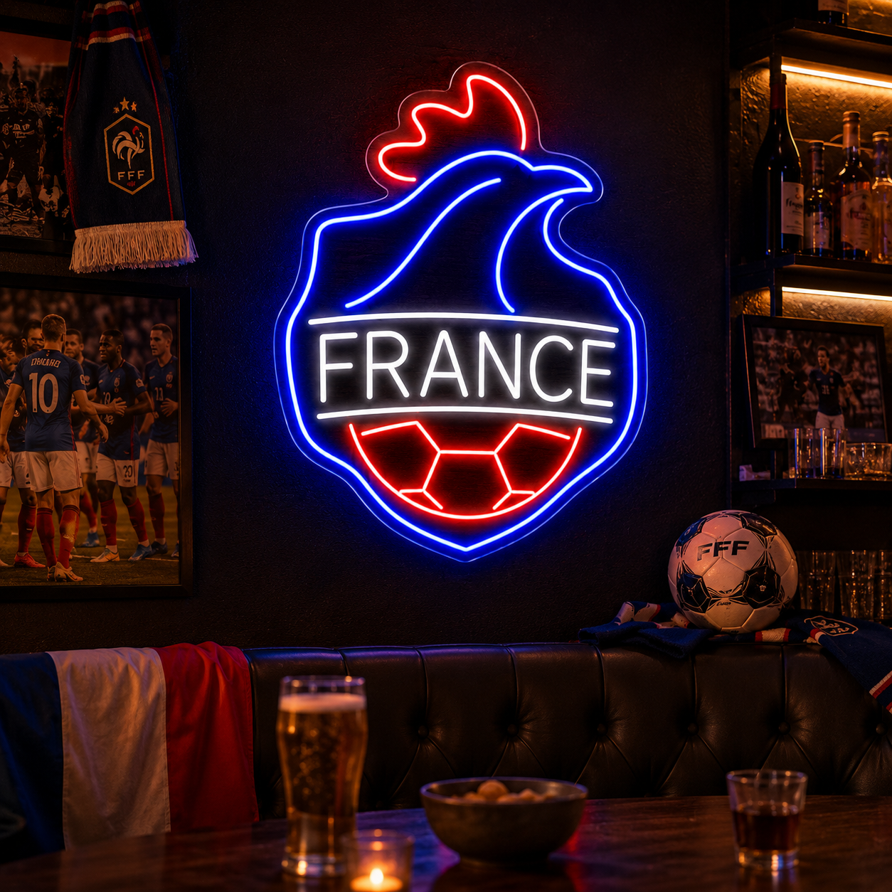 France Rooster Soccer LED Neon Sign French Football Neon Light Wall Decor for Sports Bar Game Room