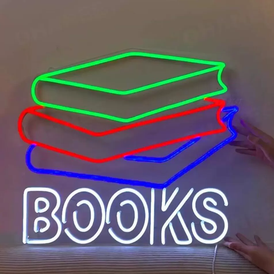 Books LED Neon Sign Stack of Books Wall Decor Light for Library Bedroom Study Room
