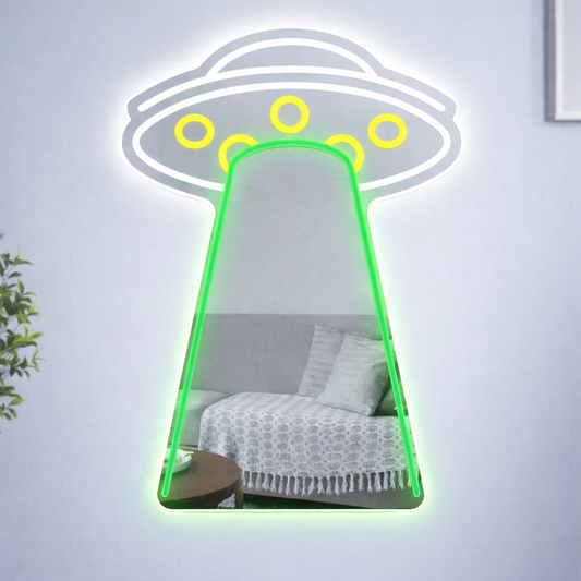 UFO LED Neon Mirror Sign for Bedroom Game Room Wall Decor