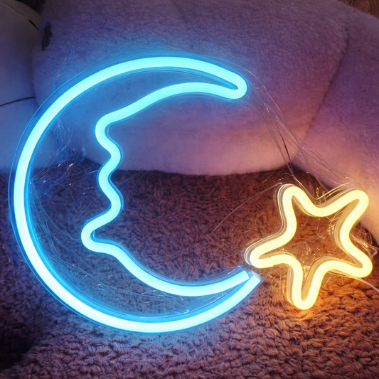 Moon Star LED Neon Sign for Bedroom Aesthetic Wall Decor Light