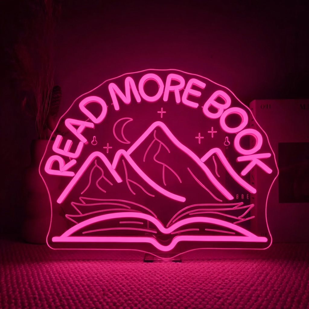 Personalized Read More Book Mountain LED Neon Sign for Bedroom Study Room Decor