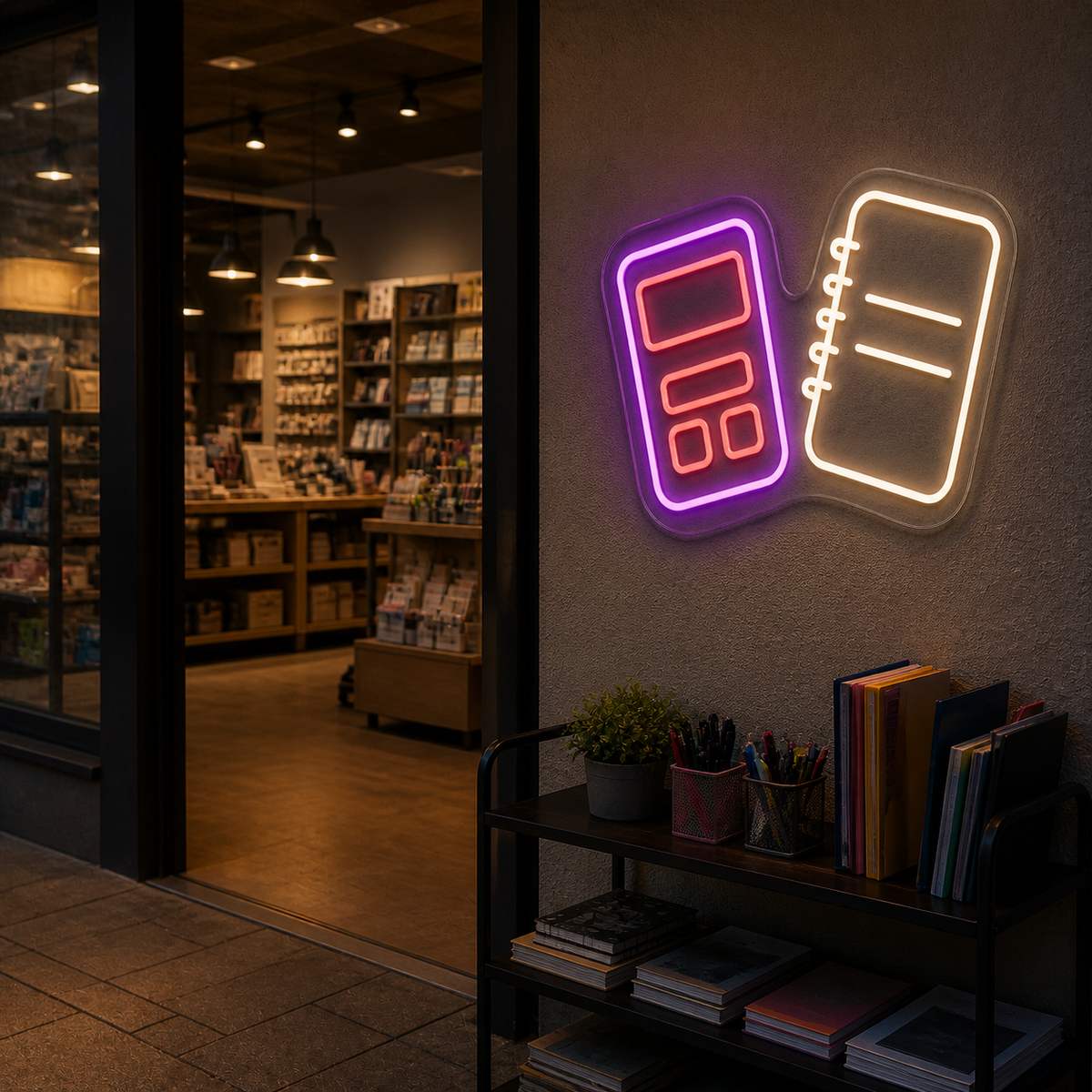 Calculator and Notebook LED Neon Sign for Office Spaces - interior setting