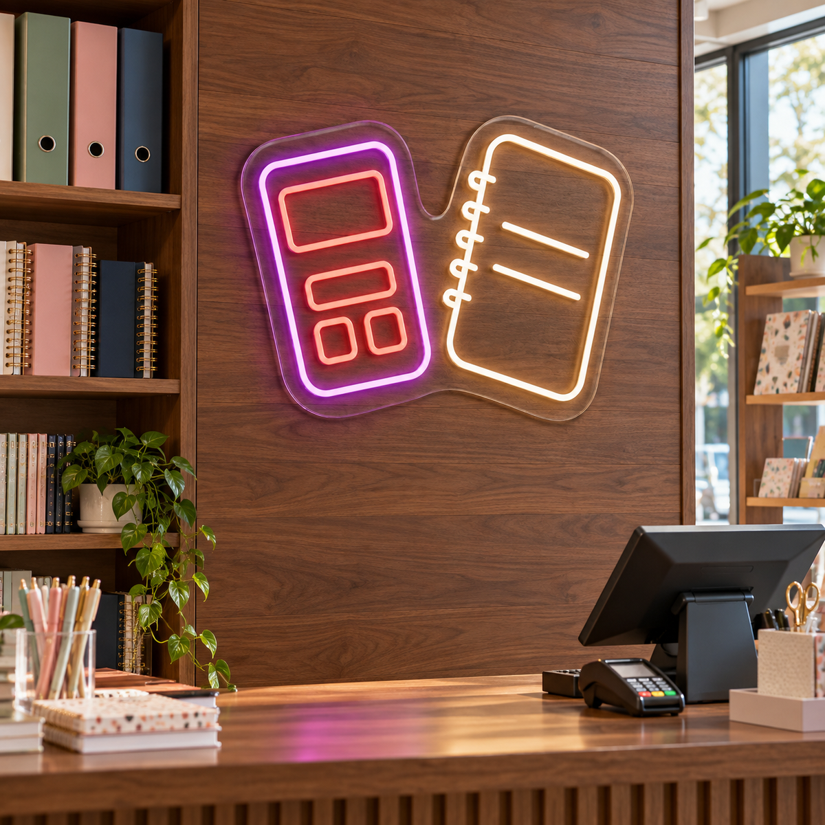 Calculator and Notebook LED Neon Sign for Office Spaces - interior setting
