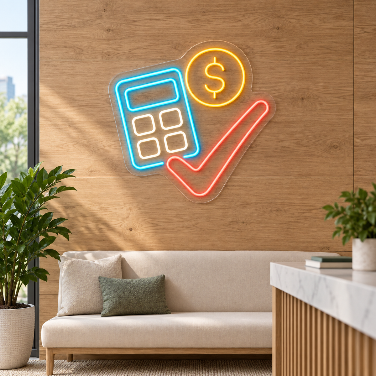 Calculator & Coin LED Neon Sign for Accounting Offices - interior setting