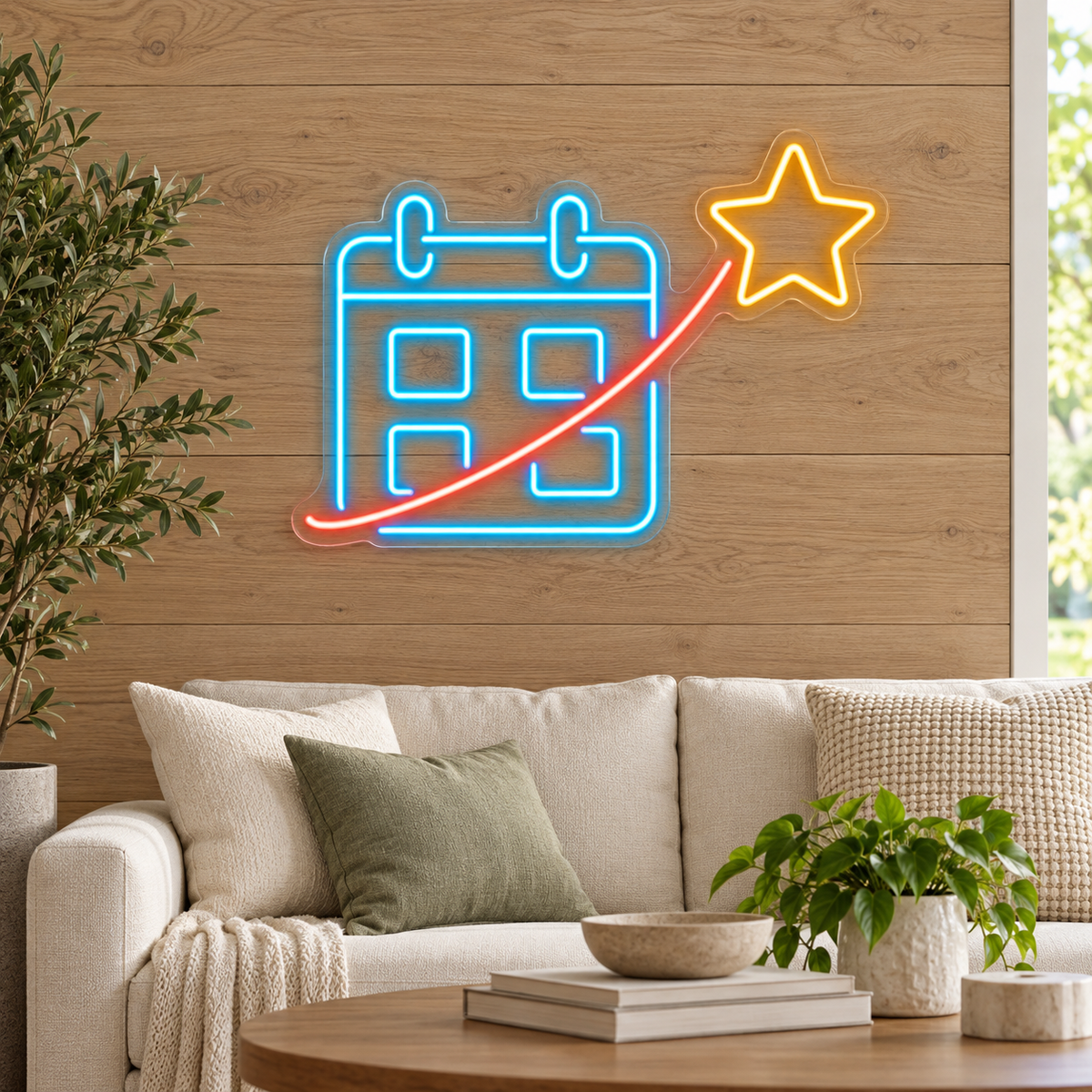Calendar & Rising Star LED Neon Sign for Event Planners - interior setting