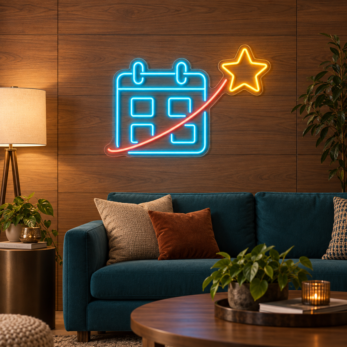 Calendar & Rising Star LED Neon Sign for Event Planners - interior setting