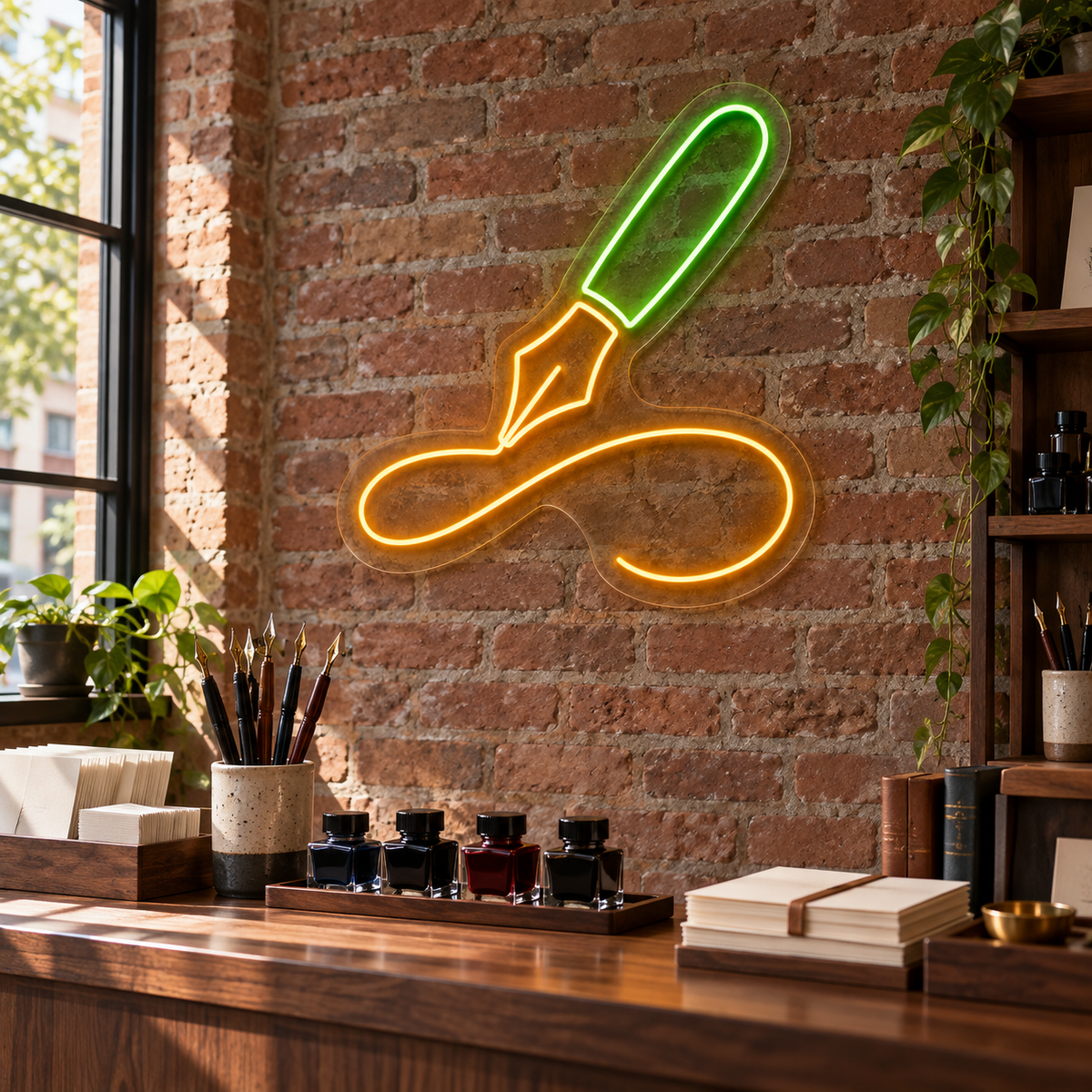 Calligraphy Pen and Flourish LED Neon Sign for Calligraphy Corners - interior setting