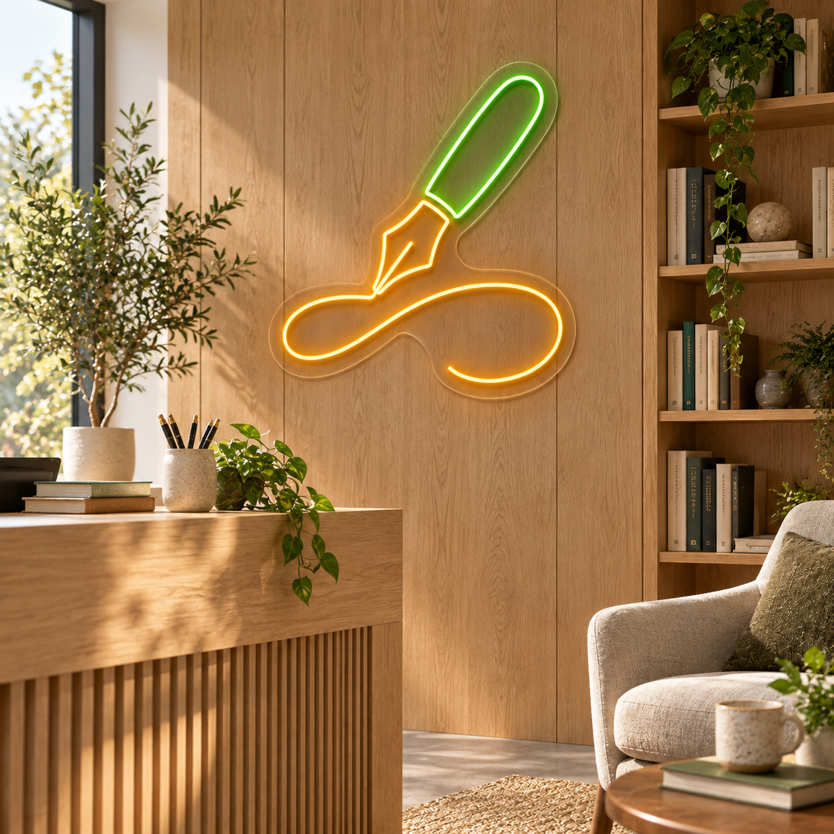 Calligraphy Pen and Flourish LED Neon Sign for Calligraphy Corners - interior setting