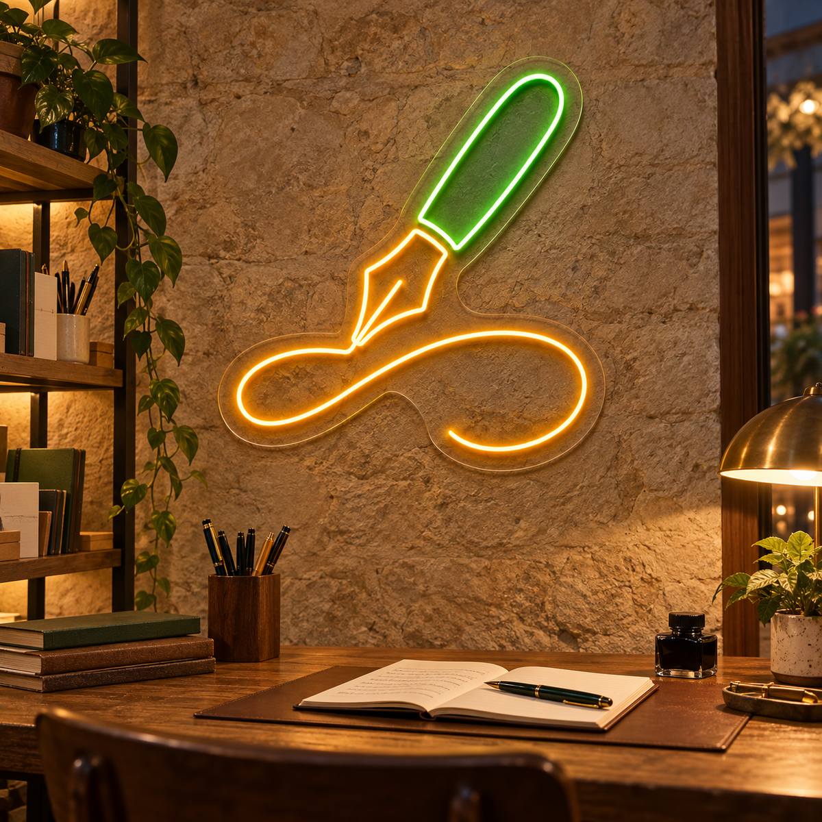Calligraphy Pen and Flourish LED Neon Sign for Calligraphy Corners - interior setting
