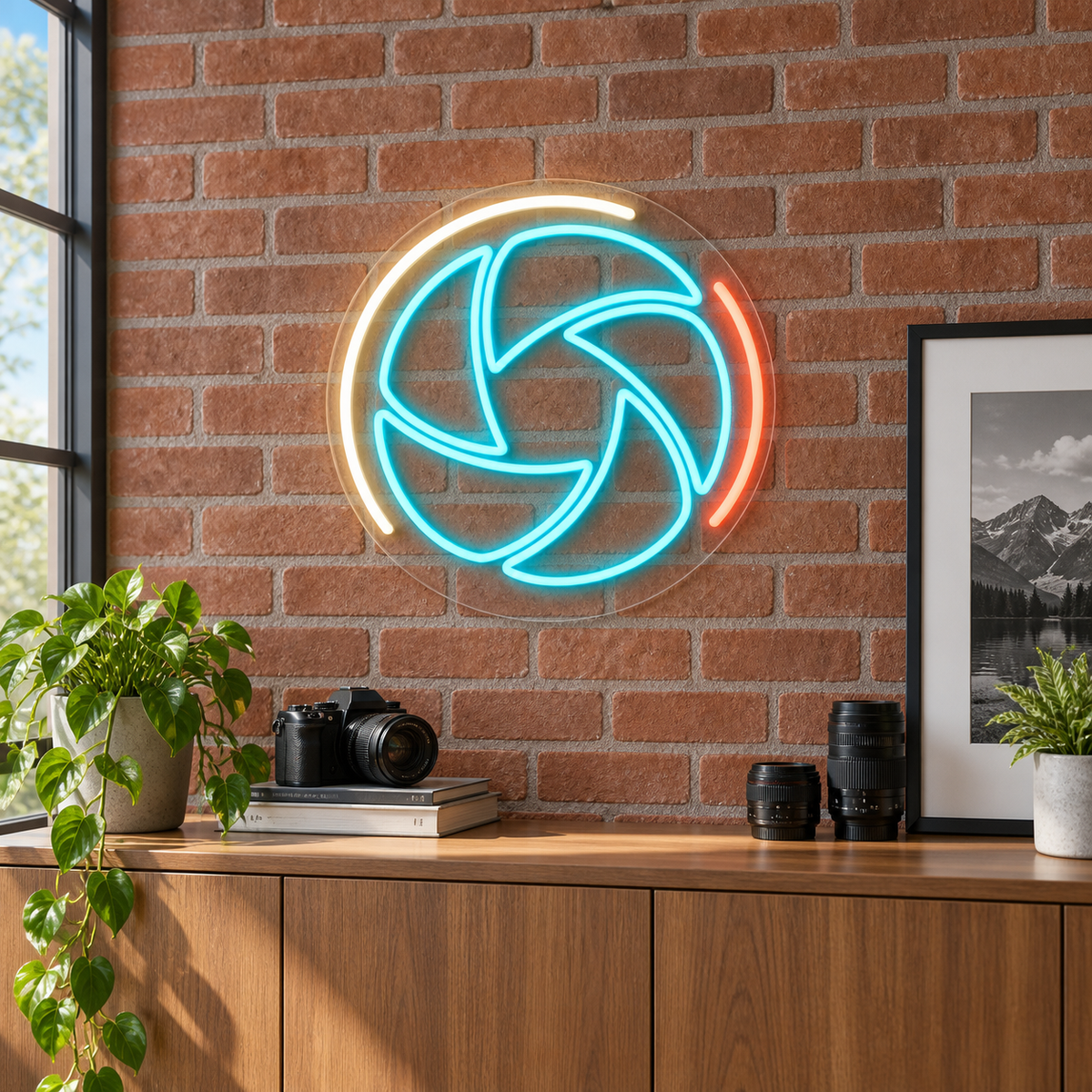 Camera Aperture & Outer Arcs LED Neon Sign for Photography Schools - interior setting
