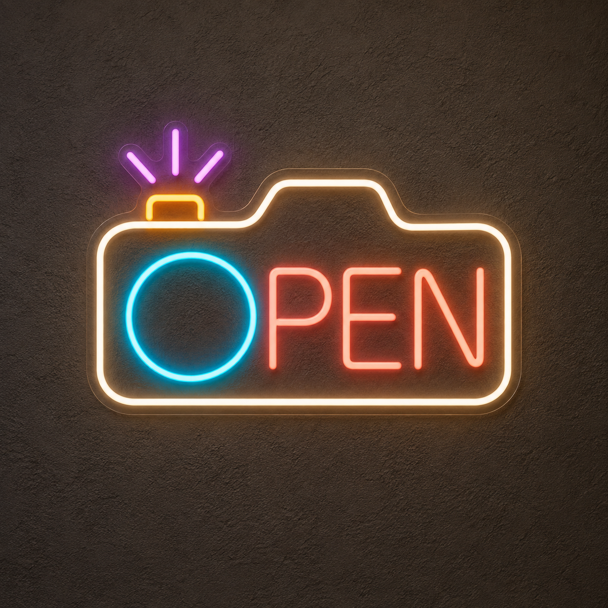 Camera OPEN LED Neon Sign for Photography Studios - design reference