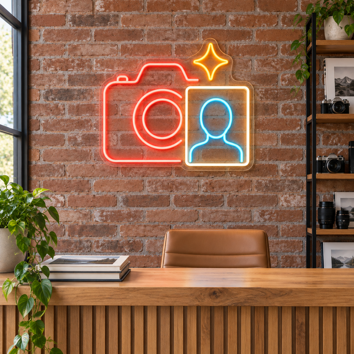 Camera & Portrait LED Neon Sign for Passport Photo Shops - interior setting