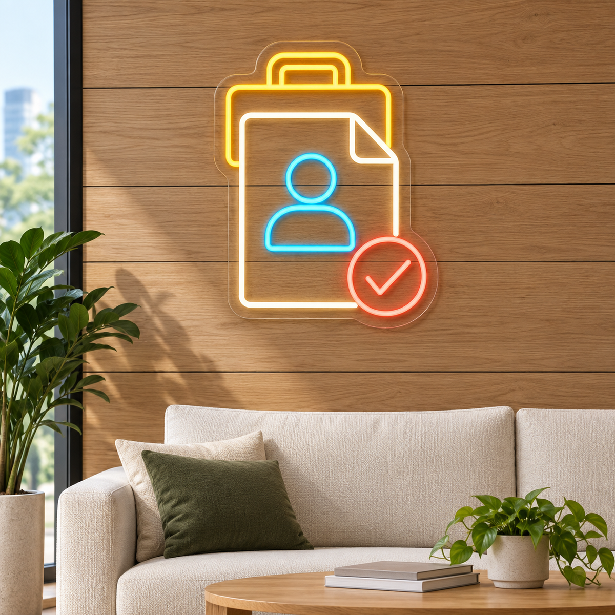 Candidate Profile & Briefcase LED Neon Sign for Employment Agencies - interior setting