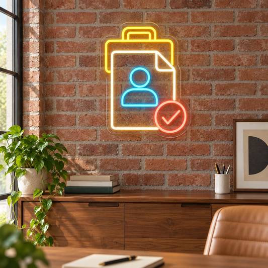 Candidate Profile & Briefcase LED Neon Sign for Employment Agencies - interior setting