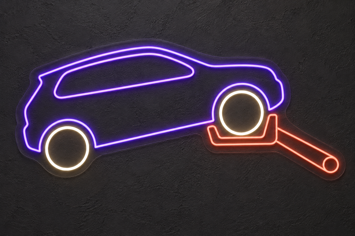 Car & Wheel Lift LED Neon Sign for Towing Services - design reference