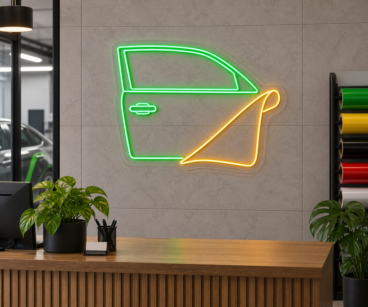 Car Door and Wrap Film LED Neon Sign for Vehicle Wrap Studios - interior setting