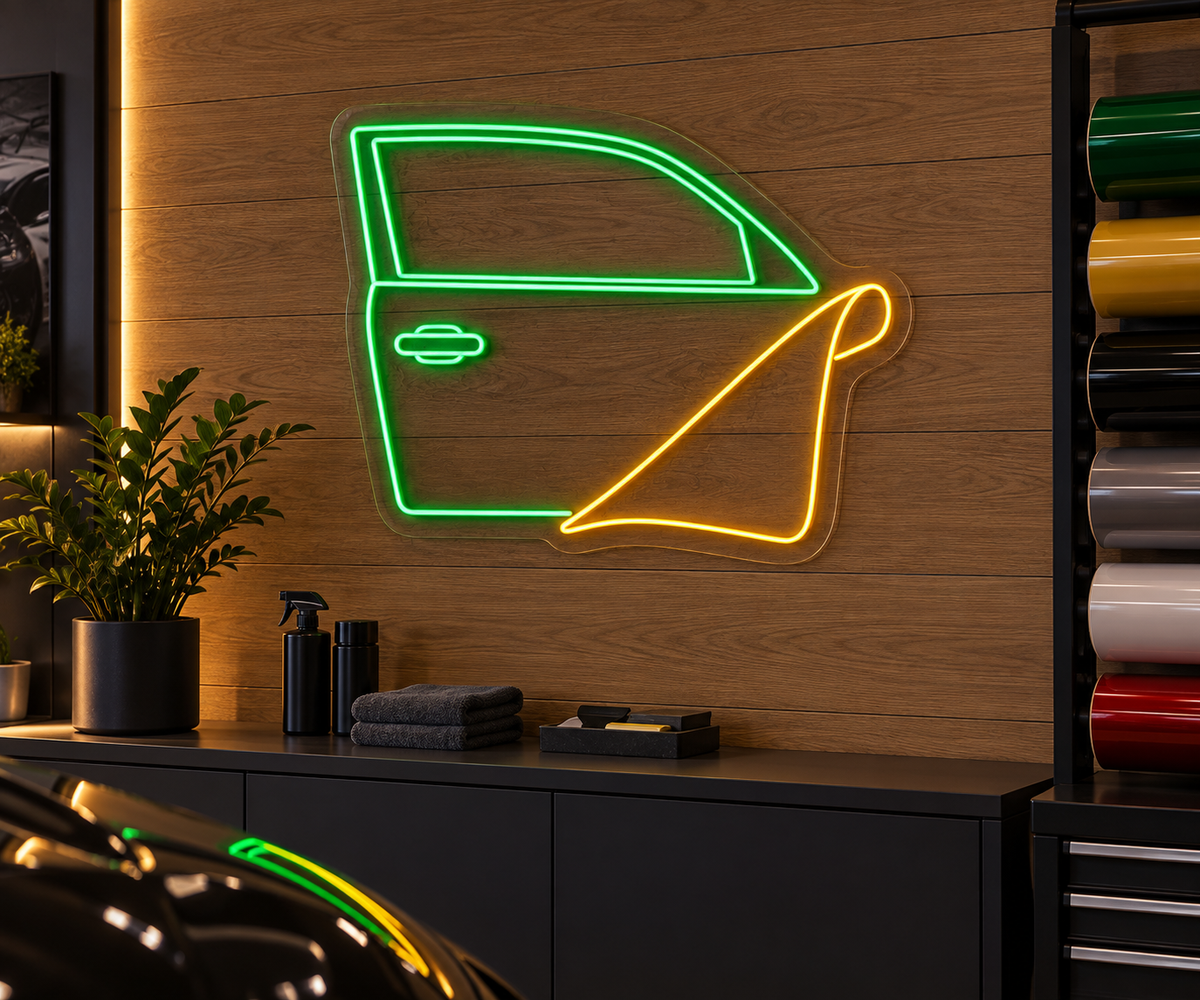 Car Door and Wrap Film LED Neon Sign for Vehicle Wrap Studios - interior setting