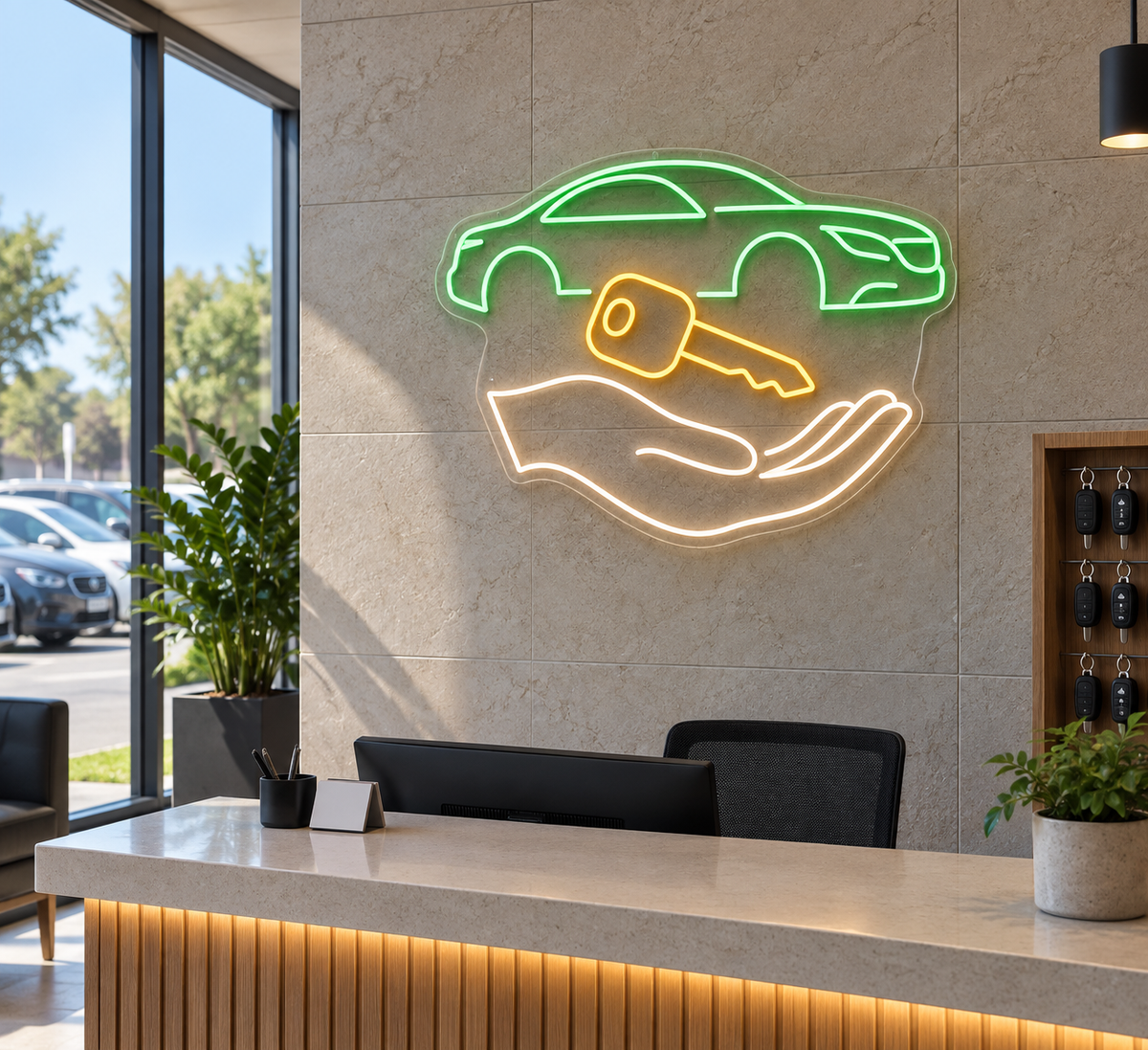 Car Key Handover LED Neon Sign for Valet Services - interior setting