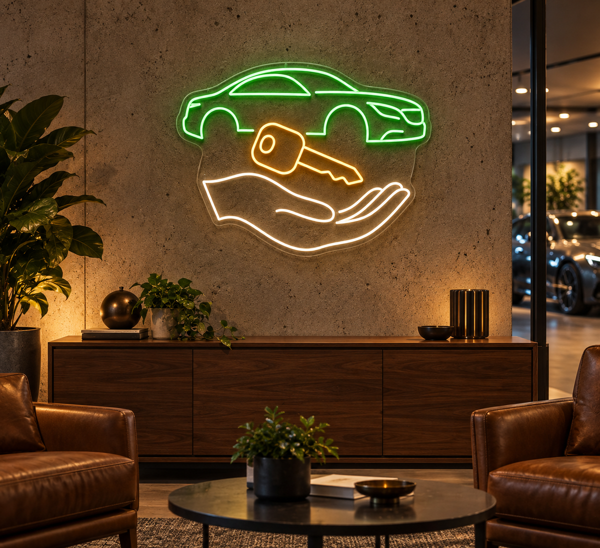 Car Key Handover LED Neon Sign for Valet Services - interior setting