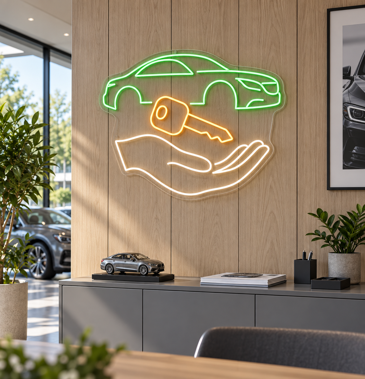 Car Key Handover LED Neon Sign for Valet Services - interior setting