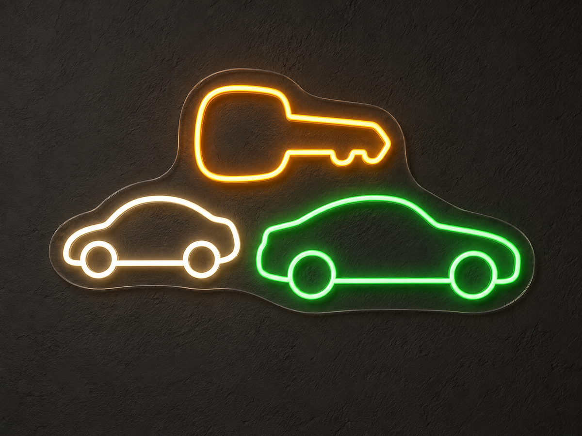 Car Key and Two Cars LED Neon Sign for Car Showrooms - design reference