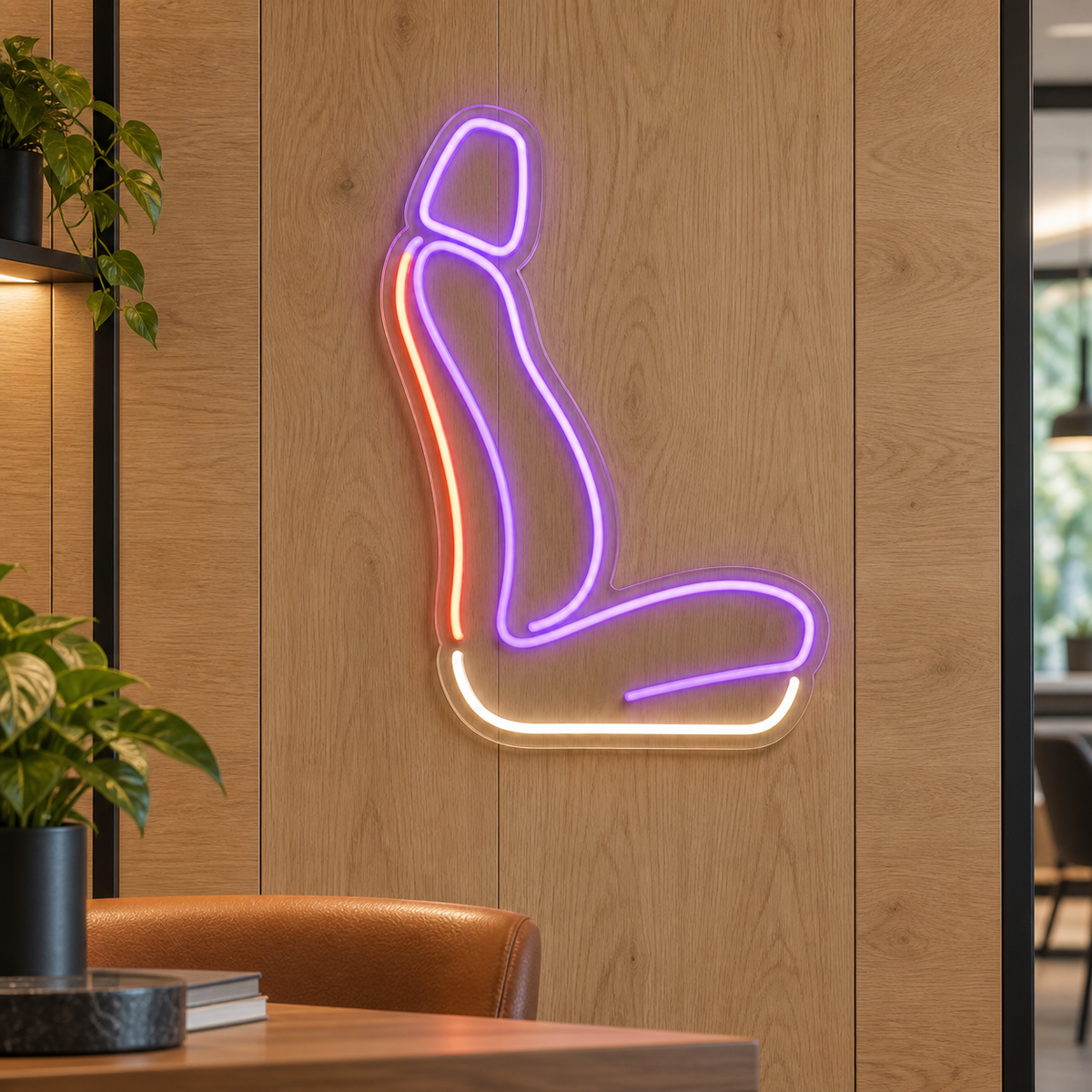 Car Seat Profile LED Neon Sign for Upholstery Studios - interior setting