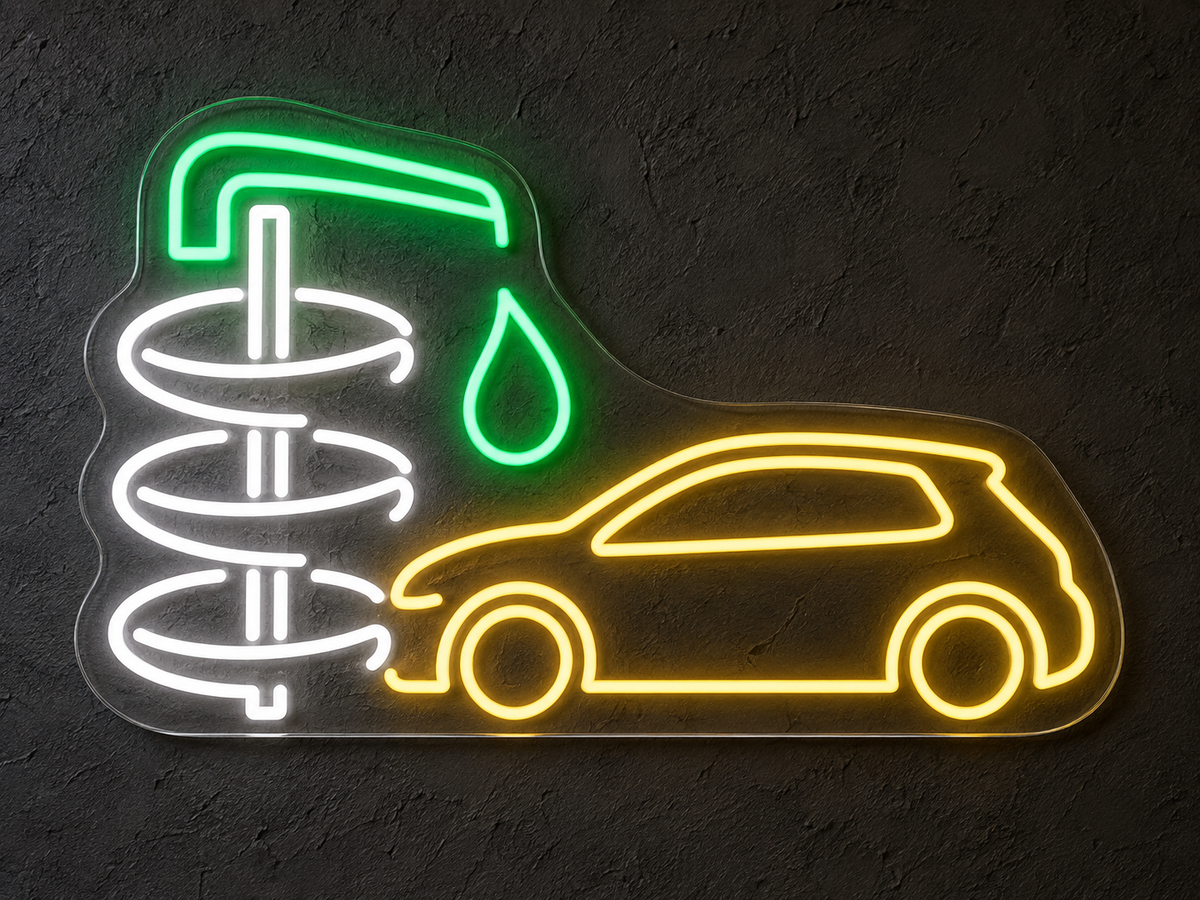 Car Wash Brush and Hatchback LED Neon Sign for Car Wash Reception - design reference