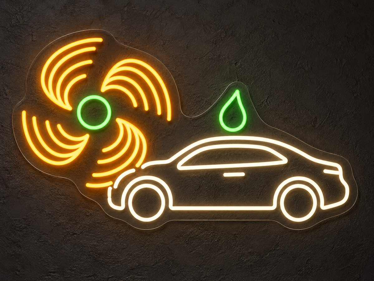 Car Wash Fan and Sedan LED Neon Sign for Car Care Spaces - design reference