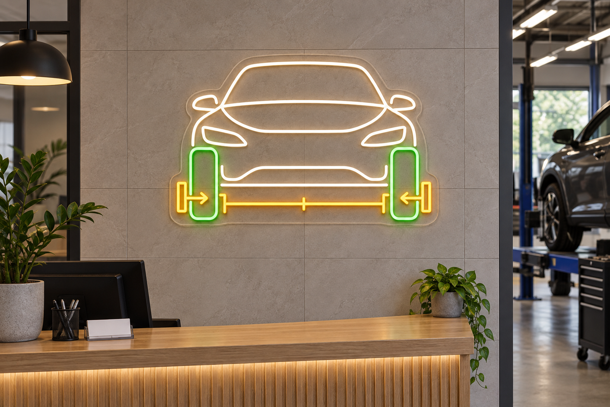 Car Wheel Alignment LED Neon Sign for Alignment Shops - interior setting