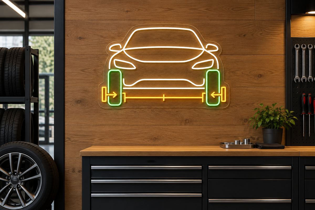 Car Wheel Alignment LED Neon Sign for Alignment Shops - interior setting