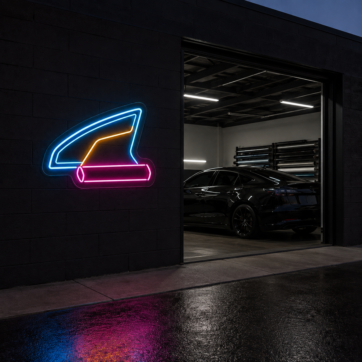 Car Window and Tint Film Roll LED Neon Sign for Tint Shops - interior setting
