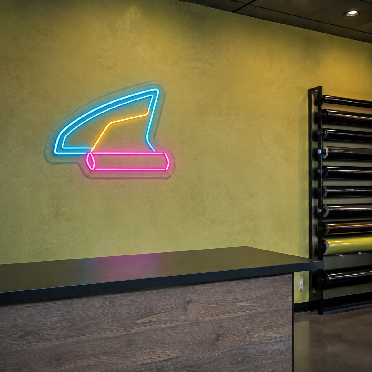 Car Window and Tint Film Roll LED Neon Sign for Tint Shops - interior setting